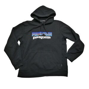 Patagonia Hoodie Mens Medium Black Uprisal P-6‎ Logo Sweatshirt Womens Large